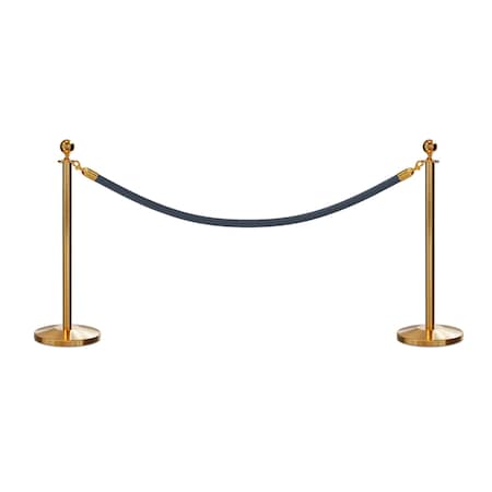 Stanchion Post And Rope Kit Sat.Brass, 2 Ball Top1 Gray Rope